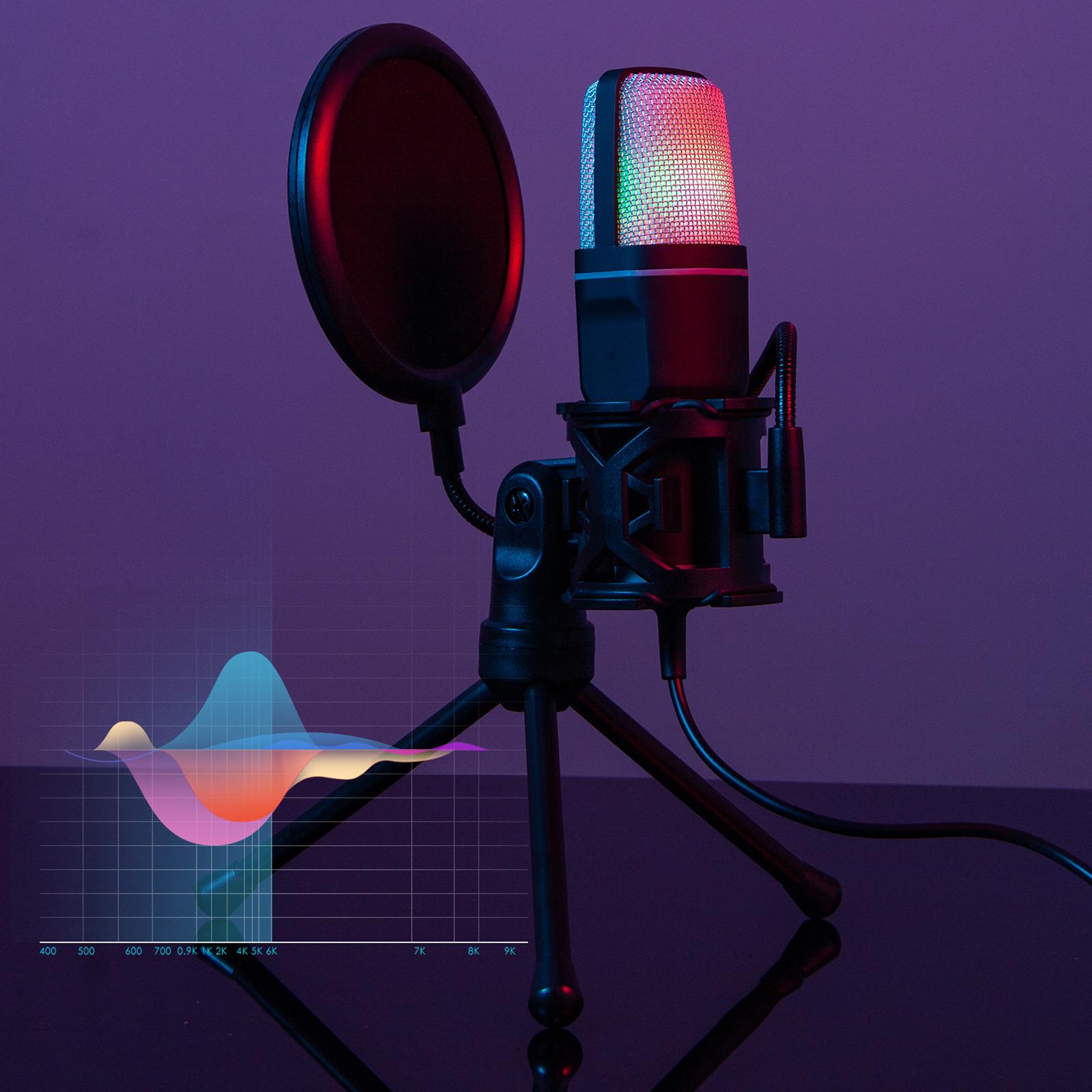 Condenser Microphone Noise Reduction RGB Lighting for Video Recording Music