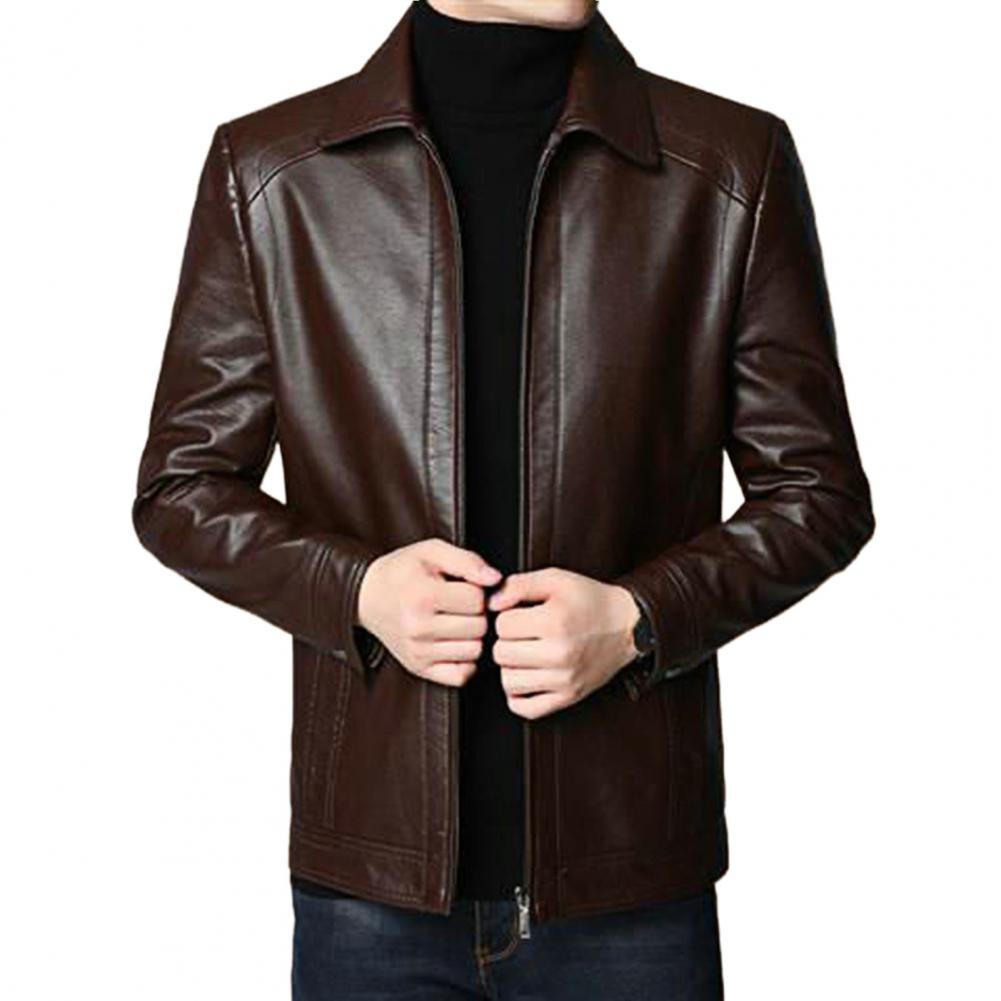 Description Picture 3 of itemMen Faux Leather Jacket Stylish Men's Faux Leather Jacket Warm Windproof Trendy Outerwear for Autumn Winter Fall Men Jacket