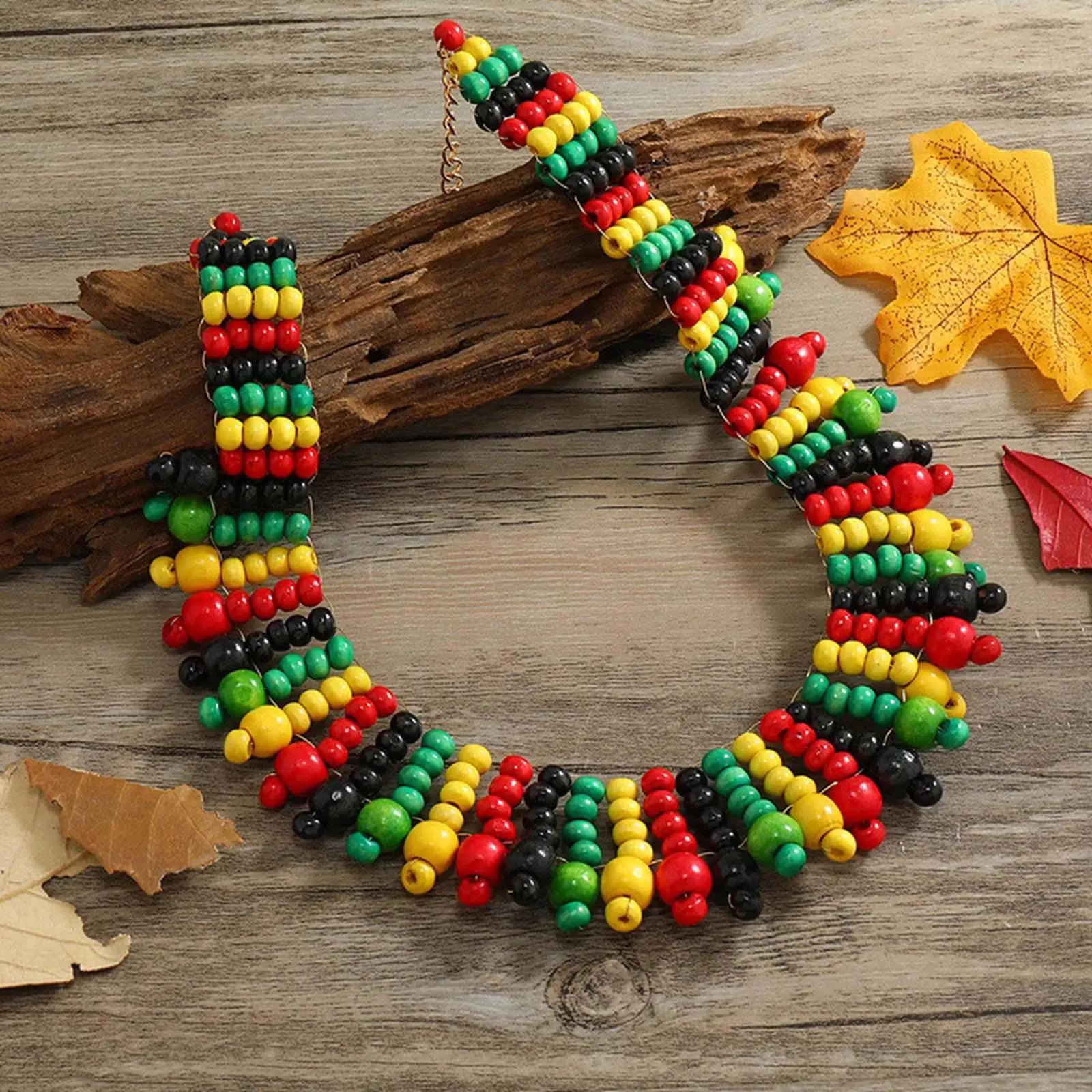 Boho Beaded Choker Necklace Statement Colorful Chunky African Beads Gift Layered Collar Necklace Jewelry Women