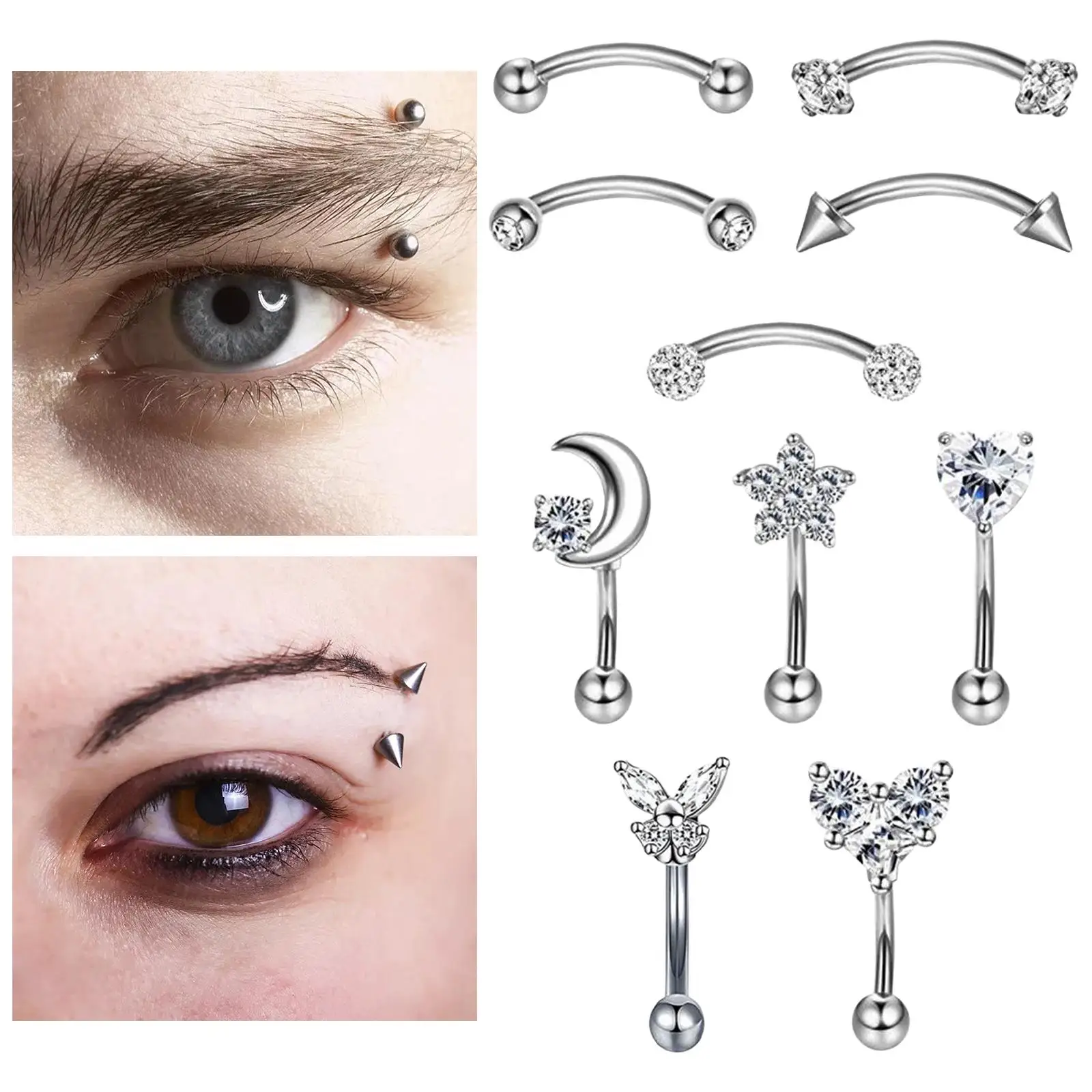 10x Stainlee Steel Nose Ring Eyebrow Lip Studs Earring Mix Styles Diamond Stud Earrings Bar Punk Fashion Butterfly Tragus Stud