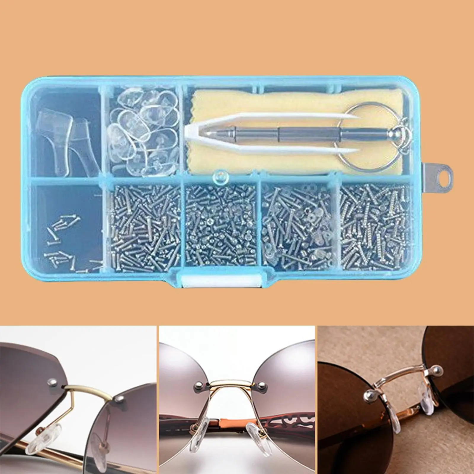 Eyeglass Assortment Repair Tool Set, 500Pcs Screws Hook Tweezers Glasses Cloth Screwdriver Nose Pads Glasses Repair