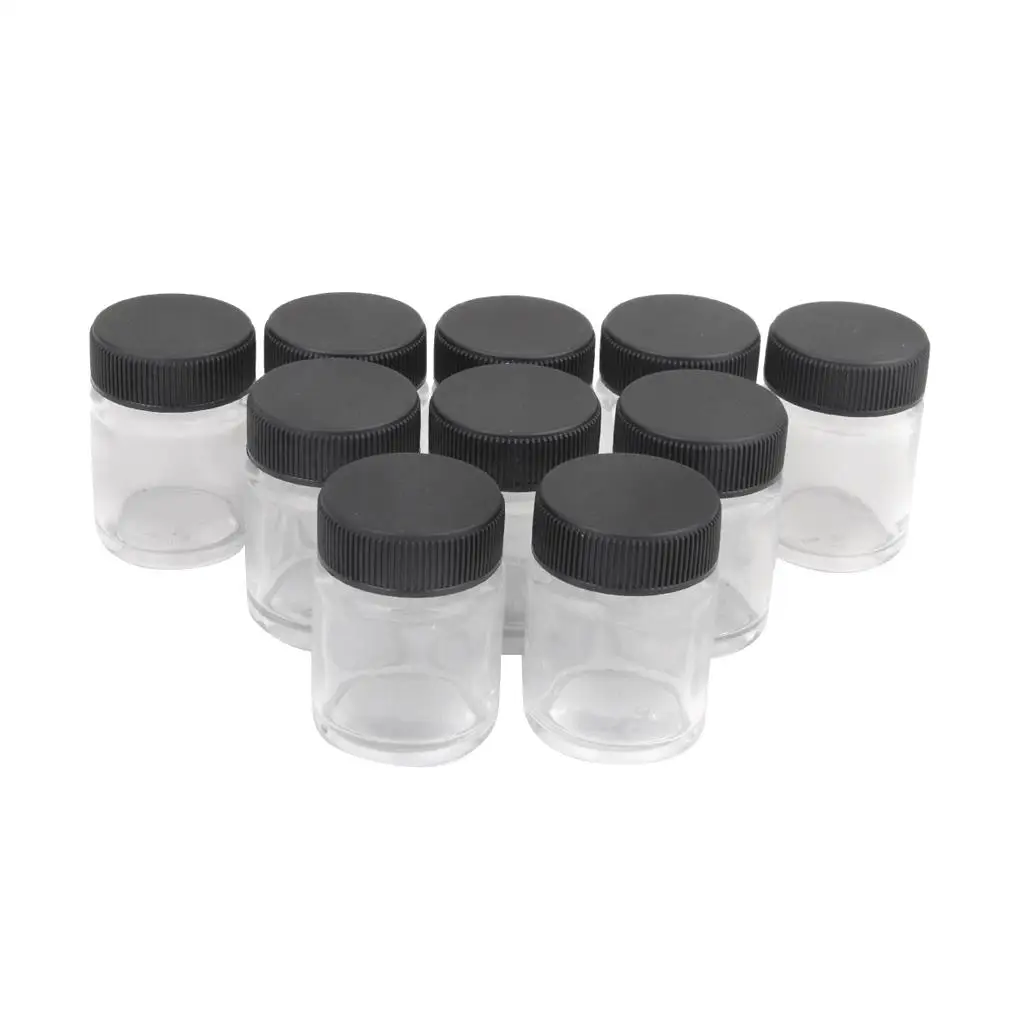 10pcs  Transparent Glass Airbrush Bottles Jars Lid  Siphon  Brush Supplies