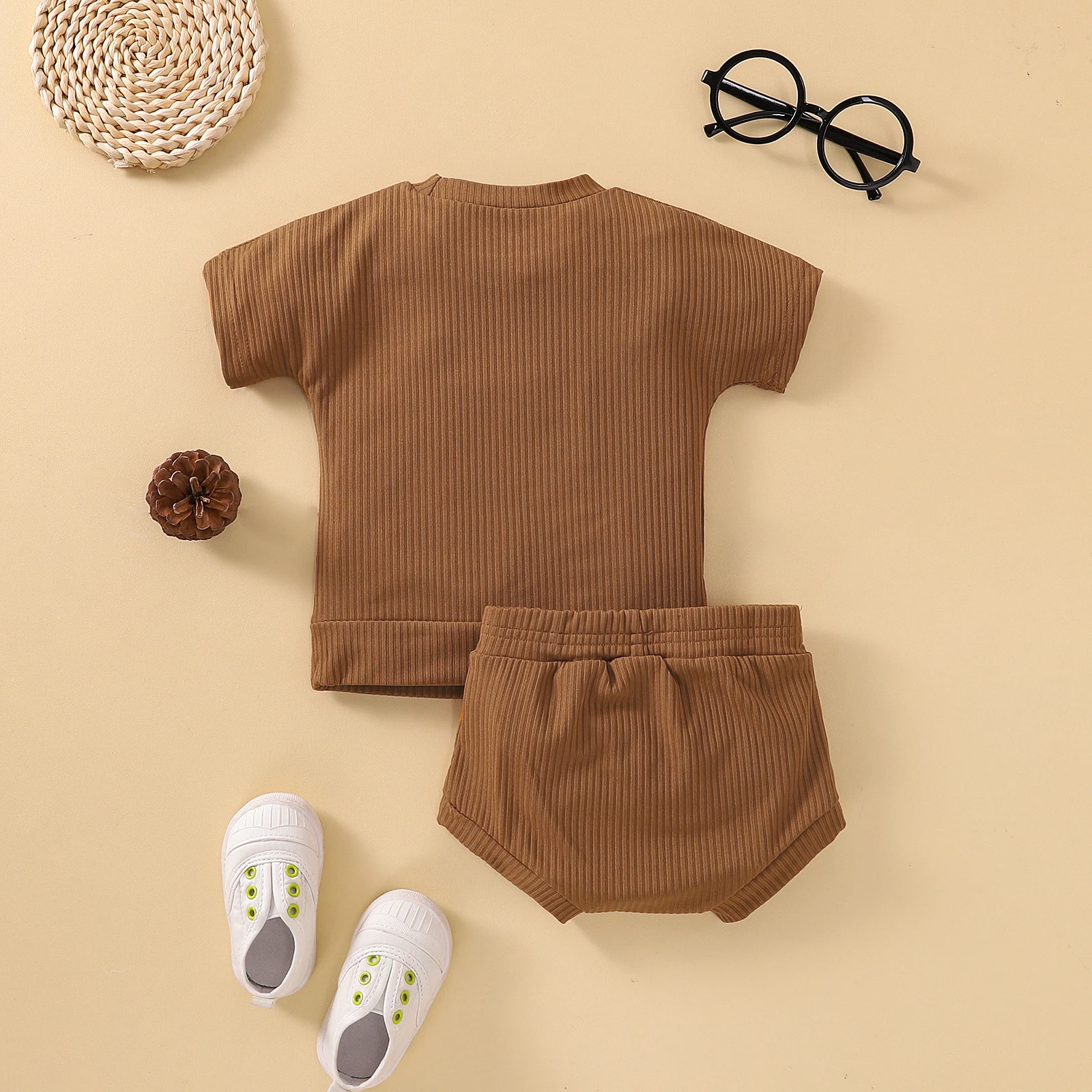 baby clothing set line 2022 3-24M Infant Baby Casual Clothing BABE Short Sleeve Letter Printed Boys Girls Tops+Bandage Patchwork Shorts Summer Outfits Baby Clothing Set cheap