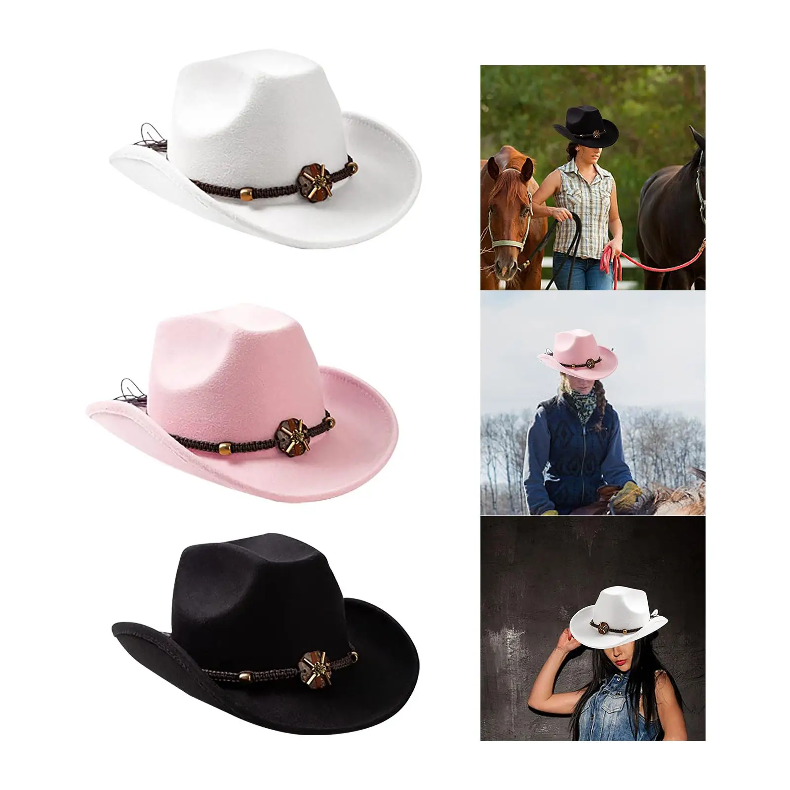Classic Cowboy Cowgirl Hat Props Big Brim Fancy Dress Costume Cosplay Sun Hats Sunshade for Adults Beach Play Traveling Outdoor