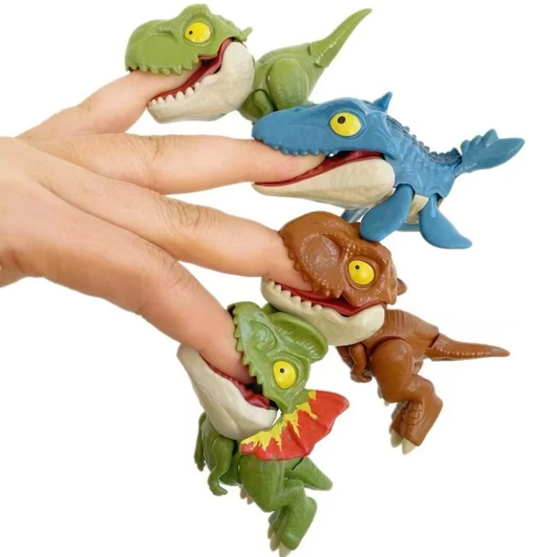 Jurassic parmak dinozor Triceratops Tyranno saurus modeli oyuncak çocuklar için yaratıcı parmak ısırma dinozor interaktif oyuncak çocuk hediye