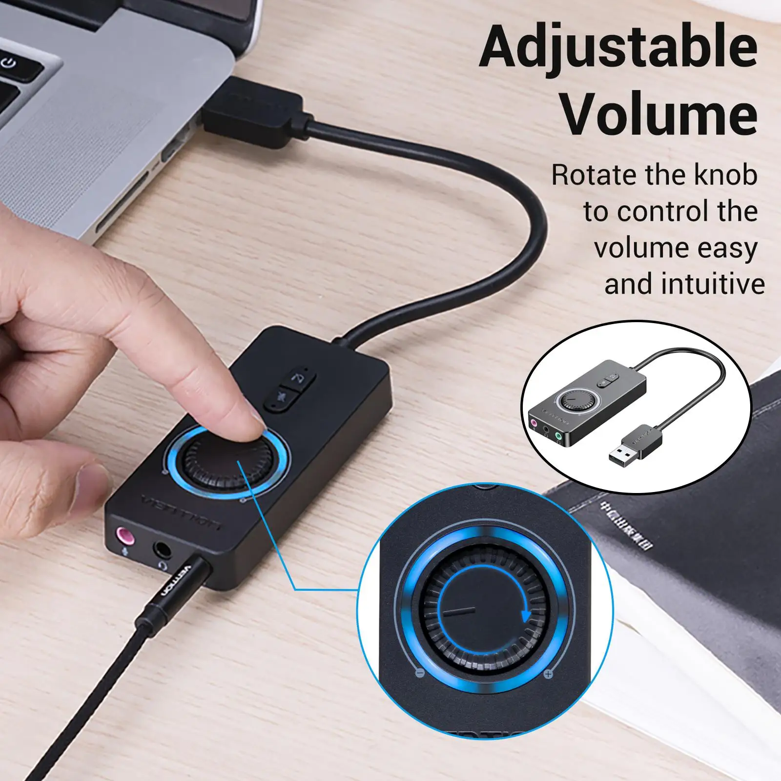 External Stereo Sound Adapter Audio Adapter No Drivers Needed USB Sound Card for Laptops Windows