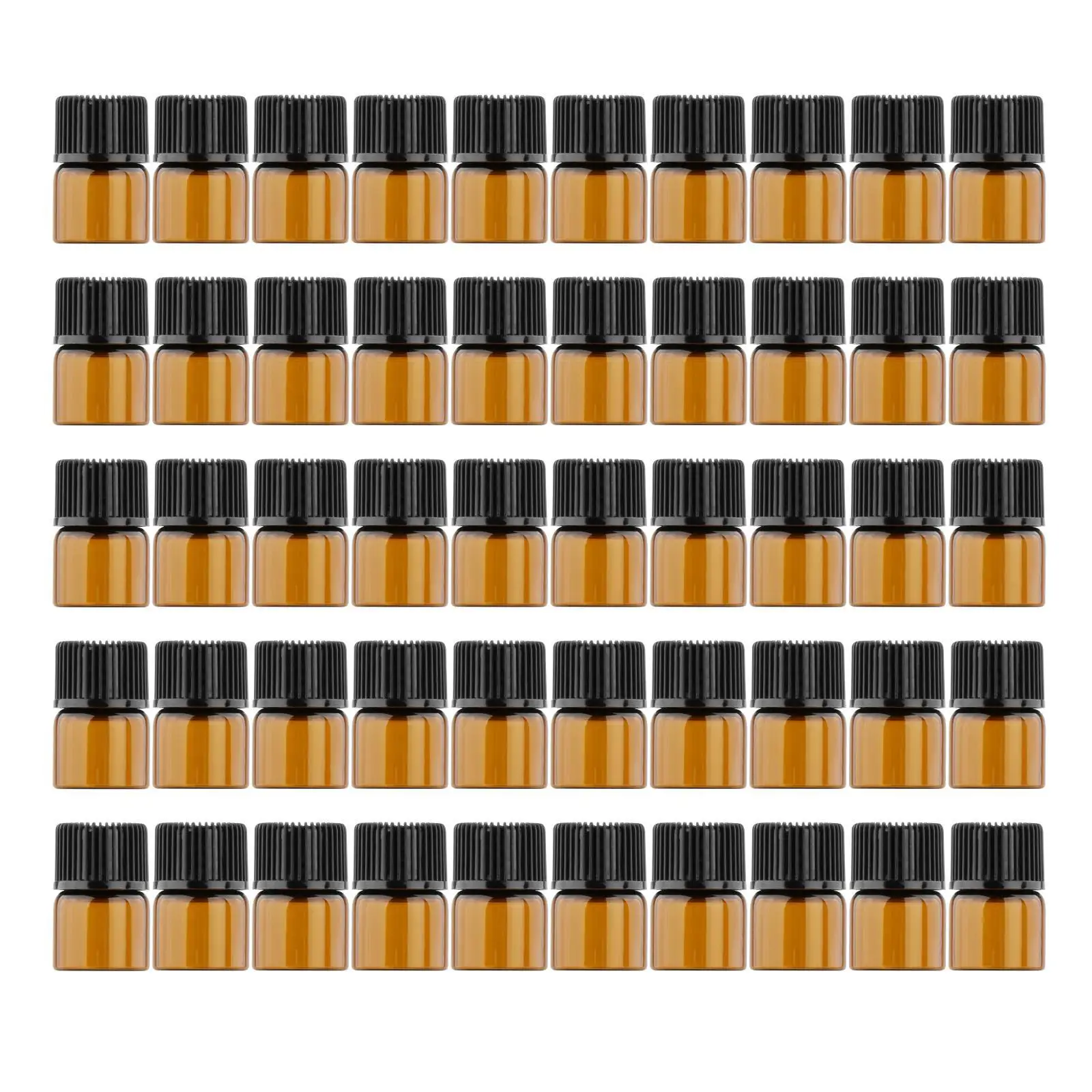 50x Amber Mini Glass Bottles, Screw Cover Empty Leakproof Small Essential Oil Bottle for Chemical Liquid Massage Oils DIY