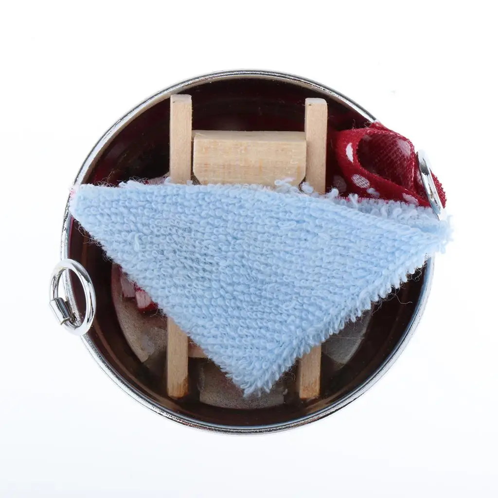 1/12 Iron Washtub Washing Board Clothes for Dollhouse Miniature Laundry Room