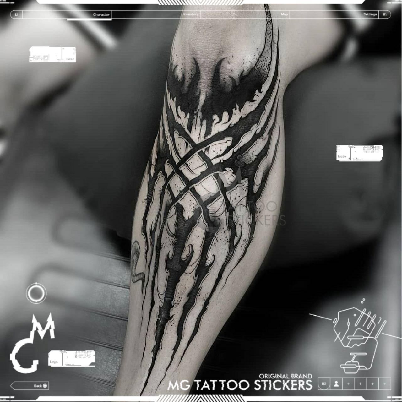Gothic Tattoos Mystic Totem Temporäre Tattoos für Frauen Mann Arm Bein Kunst Tattoo Wasserdichte Tattoo Aufkleber Geometrie Fake Tattoo – Detail 1
