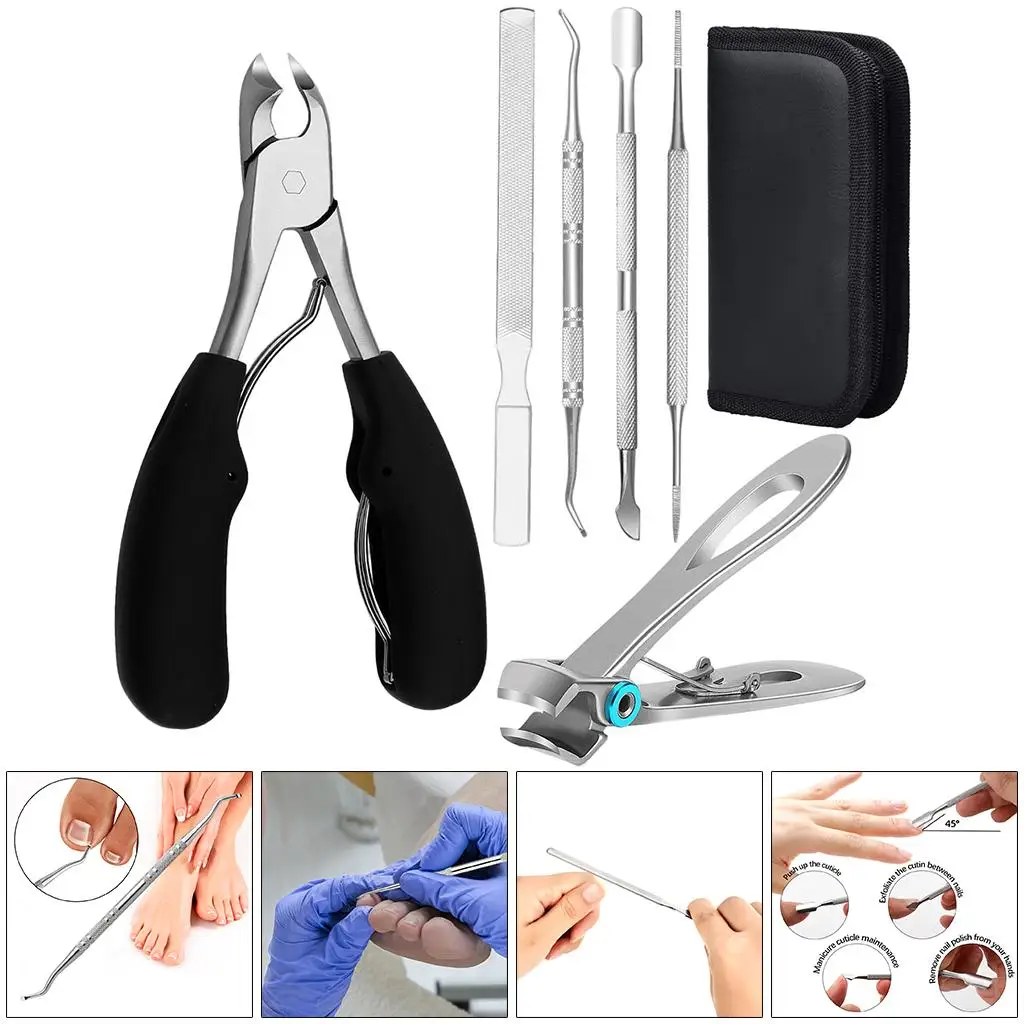 Set of 6 Thick Toenail Clippers Set Stainless Steel Tool Heavy-Duty Durable