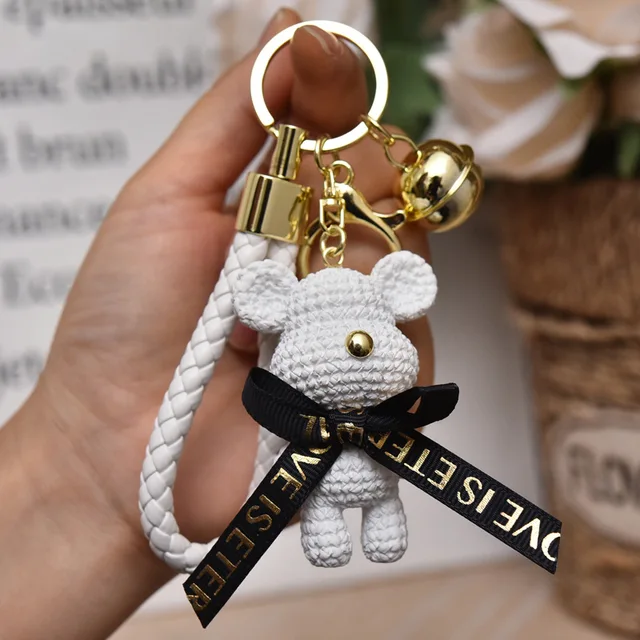 Cute Bear Key Chain Resin Bow Bell Rabbit Keychain Weaving Fashion Doll Bag  Pendant Holiday Car Key Ring For Girls Gift - Temu New Zealand