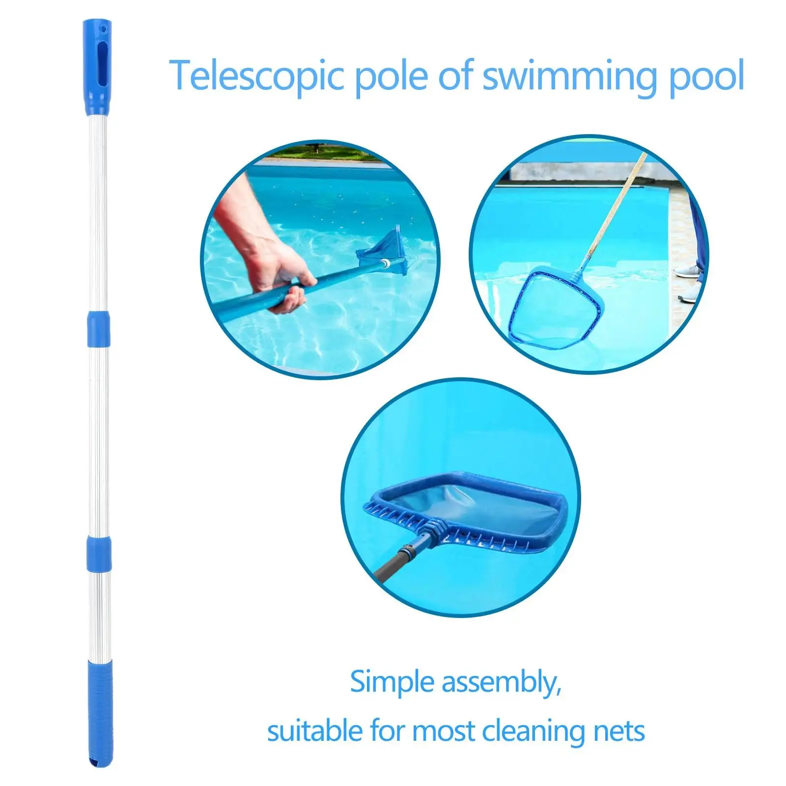 Telescoping Pool Handle Non Slip Strong Durable Ribbed Finish 3 Stage
