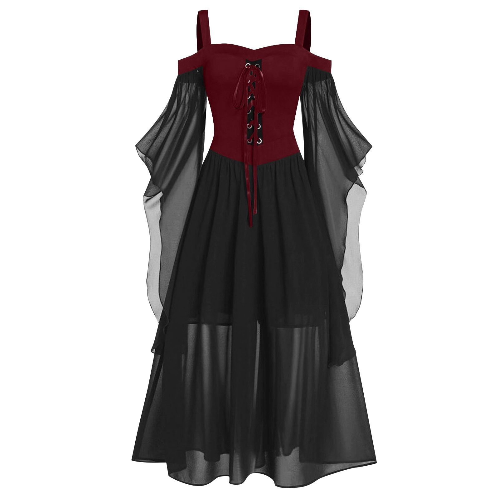 Vestido gótico feminino de halloween com manga