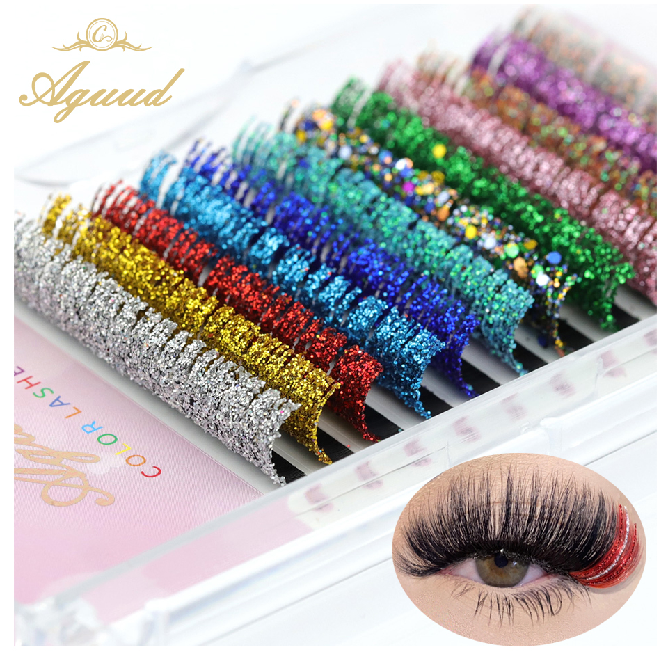 Best of NEW Mix Colors Glitter Fashion Shiny Colorful False Eyelash Extension Russian Volume Individual Lashes Christmas Party Makeup Reviews & Tips