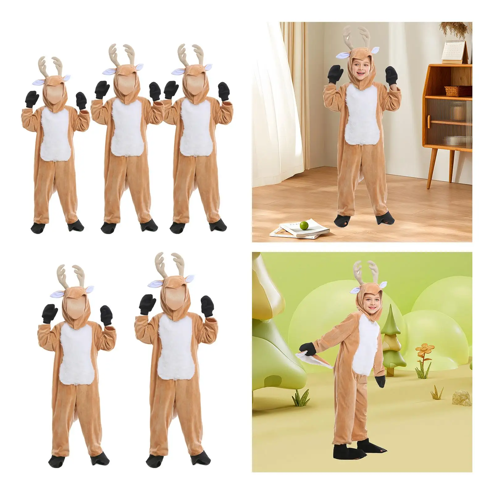 Christmas Costume Jumpsuit Clothes Set Reindeer Costume Xmas Outfit for Party Stage Performance Birthday Dress up Carnival