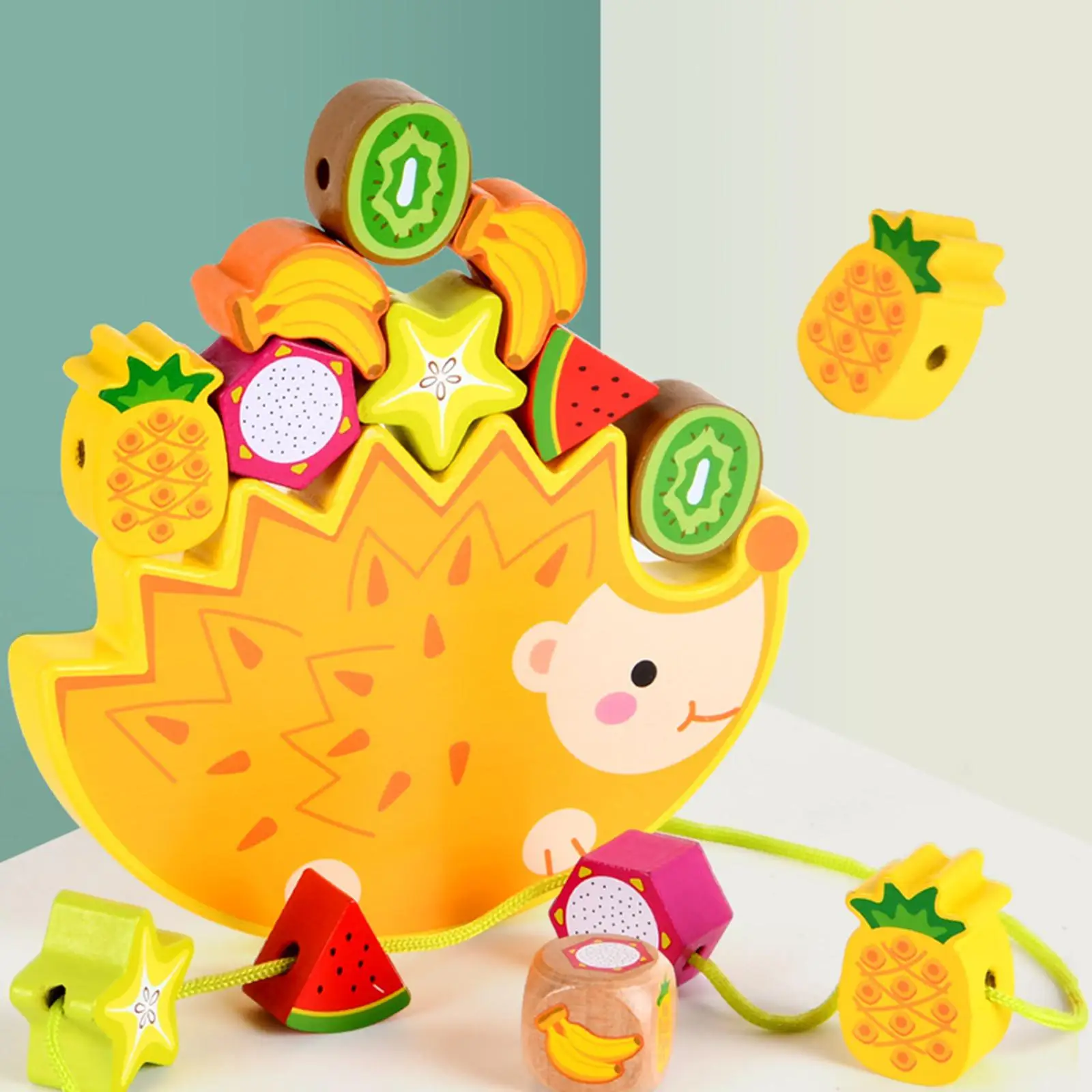 Hedgehog Fruit Baby Stacking Blocks Wooden Balance Early Cognition Toys Building Blocks for Children Kids Toddlers Birthday Gift