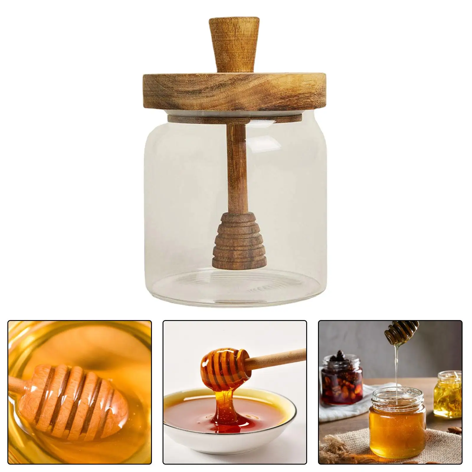 Honey Jar Clear Honey Storage Washable with Dipper and Lid Honey Storage Container Dispenser for Dining Table Syrup Kitchen