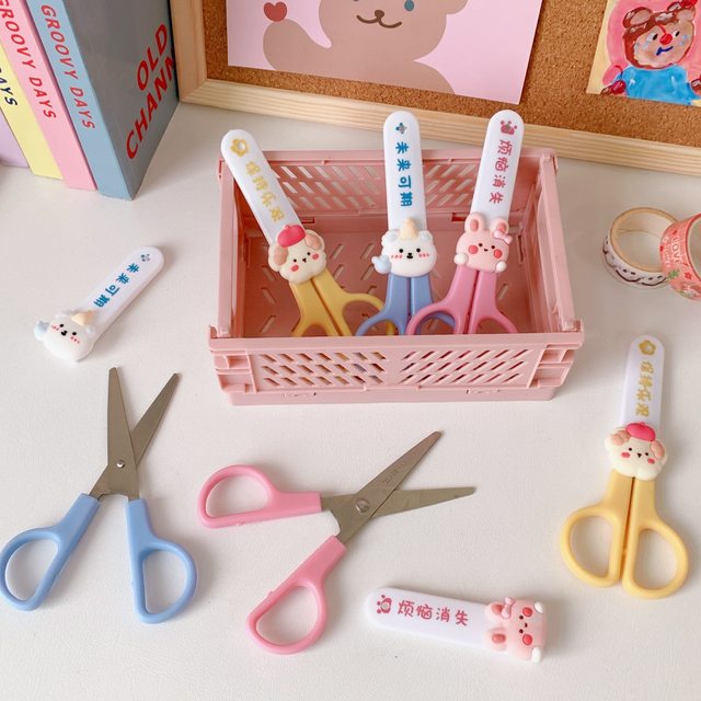 1 Piece Mini Cute Scissors Korean Fashion Creative Stationery Scissors  Small Kawaii Cartoon Bear Scrapbook Scissors Student