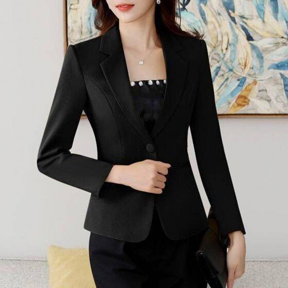 feminino outono blazer cor sólida lapela único botão cardigan quente formal com decote em plus size senhora do escritório negócio terno casaco