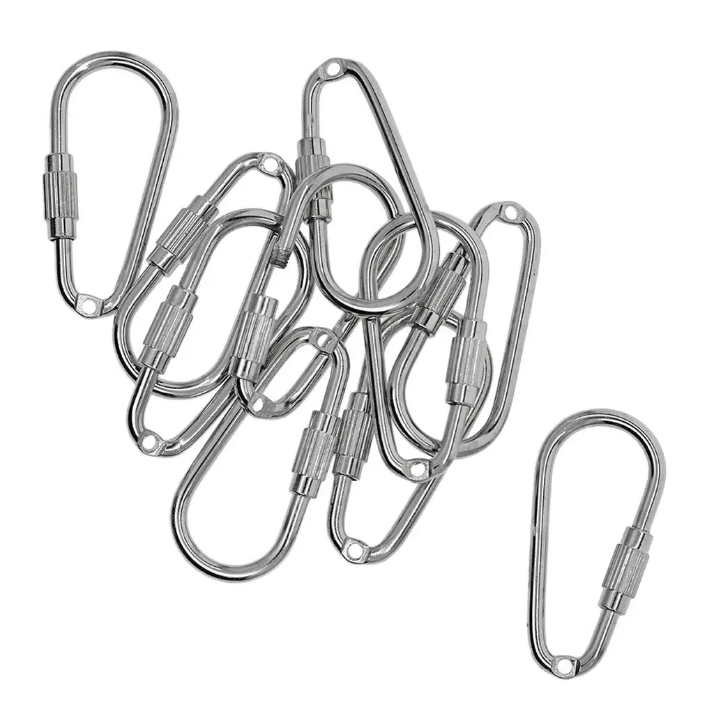 10 Pieces Durable Alloy Screw Locking Clasp Carabiner Key Ring Keychain Key Holder Accessories Silver