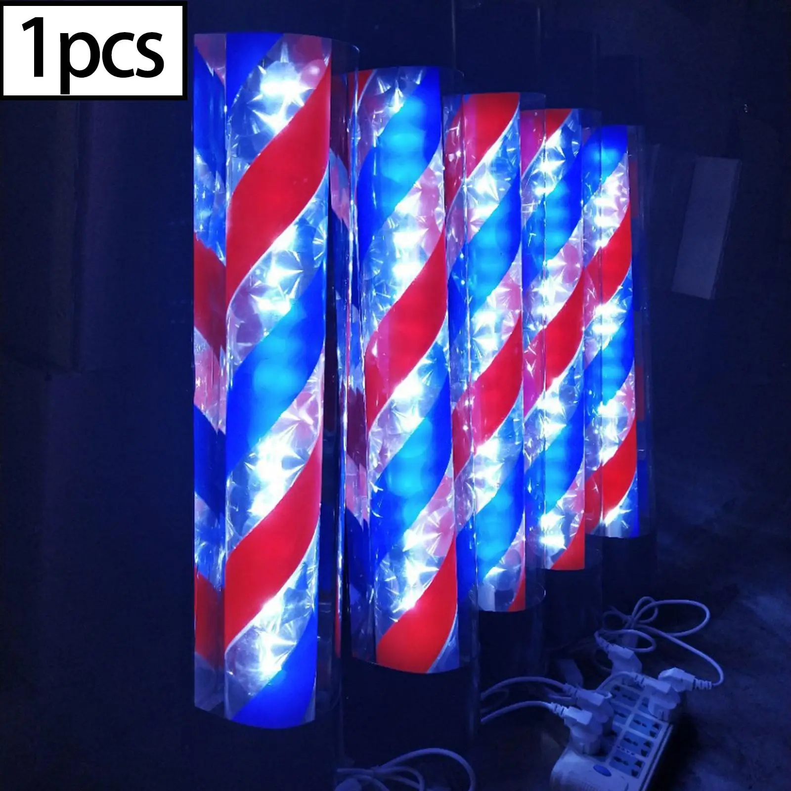 Classic Barber Pole LED Light Rotating Hair Salon Shop Sign W/ Hanging Bracket Energy Saving Wall Mount Illuminated for Party