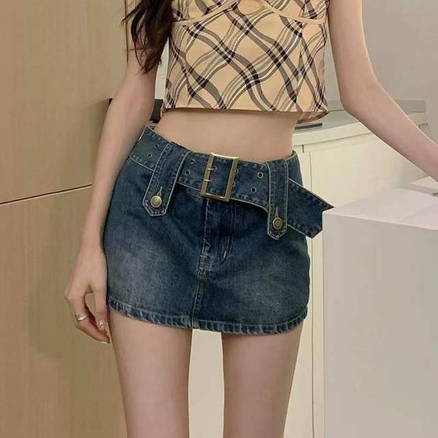 Y2k Denim Skirts Women's Summer 2023 Sexy Short Mini Skirt Wrap Hip Mirco  Skirt Black Punk Pencil Jeans Skirt for Women Belted