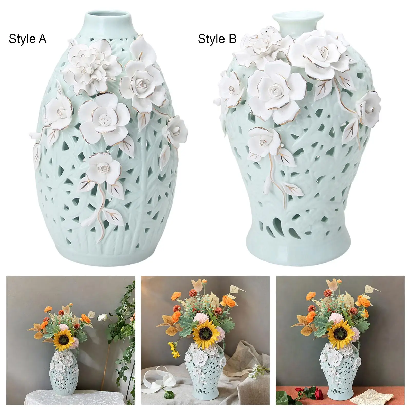 Ceramic Vase Flower Vase Ginger Jar Display Oriental Decorative Jar for Living Room Table Centerpiece Bedroom Party Decoration