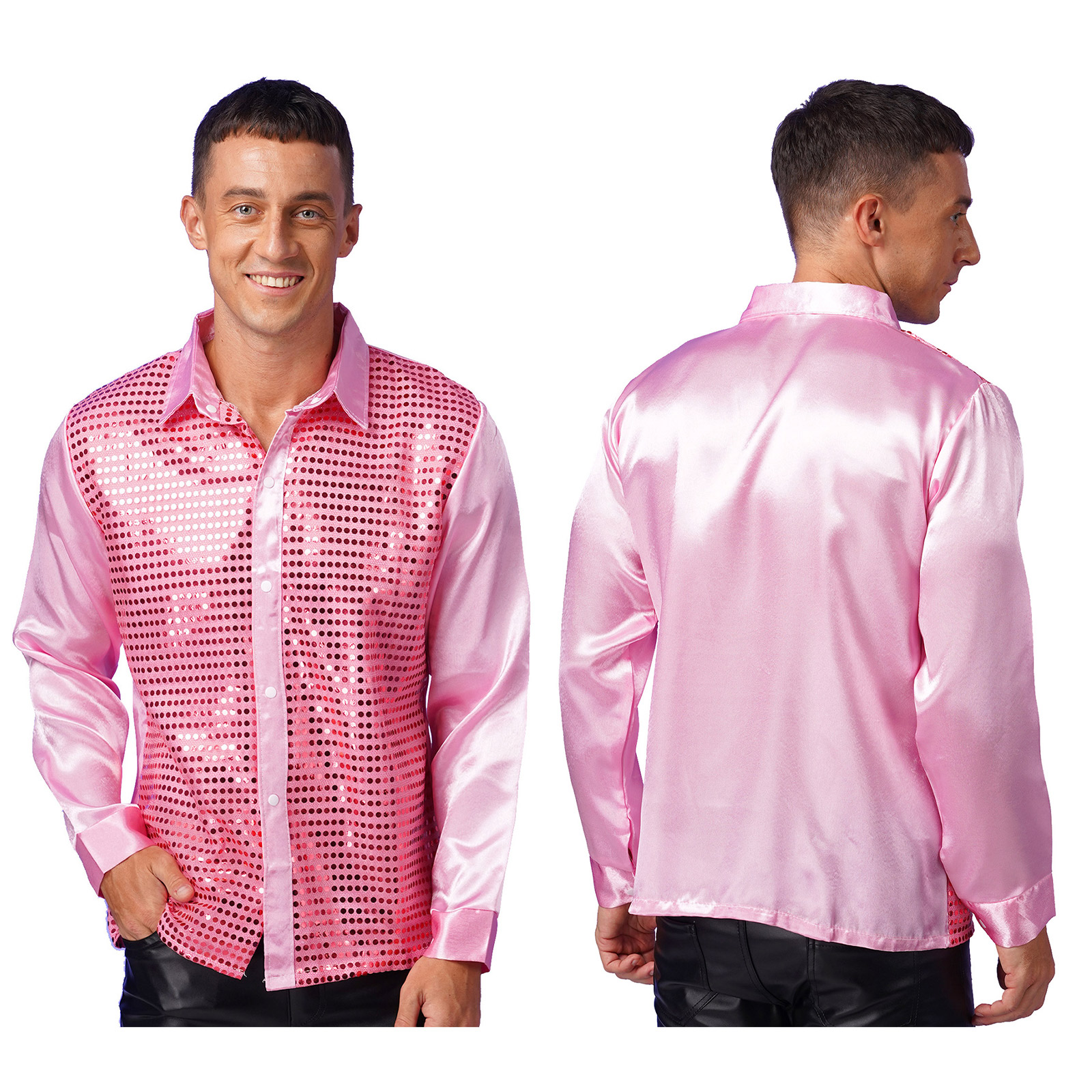 Männer Hip Hop Jazz Latin Dance Tops Langarm Shiny Pailletten Revers Hemd Tops Nachtclub Party Pole Dance Leistung Dancewear – Detail 34