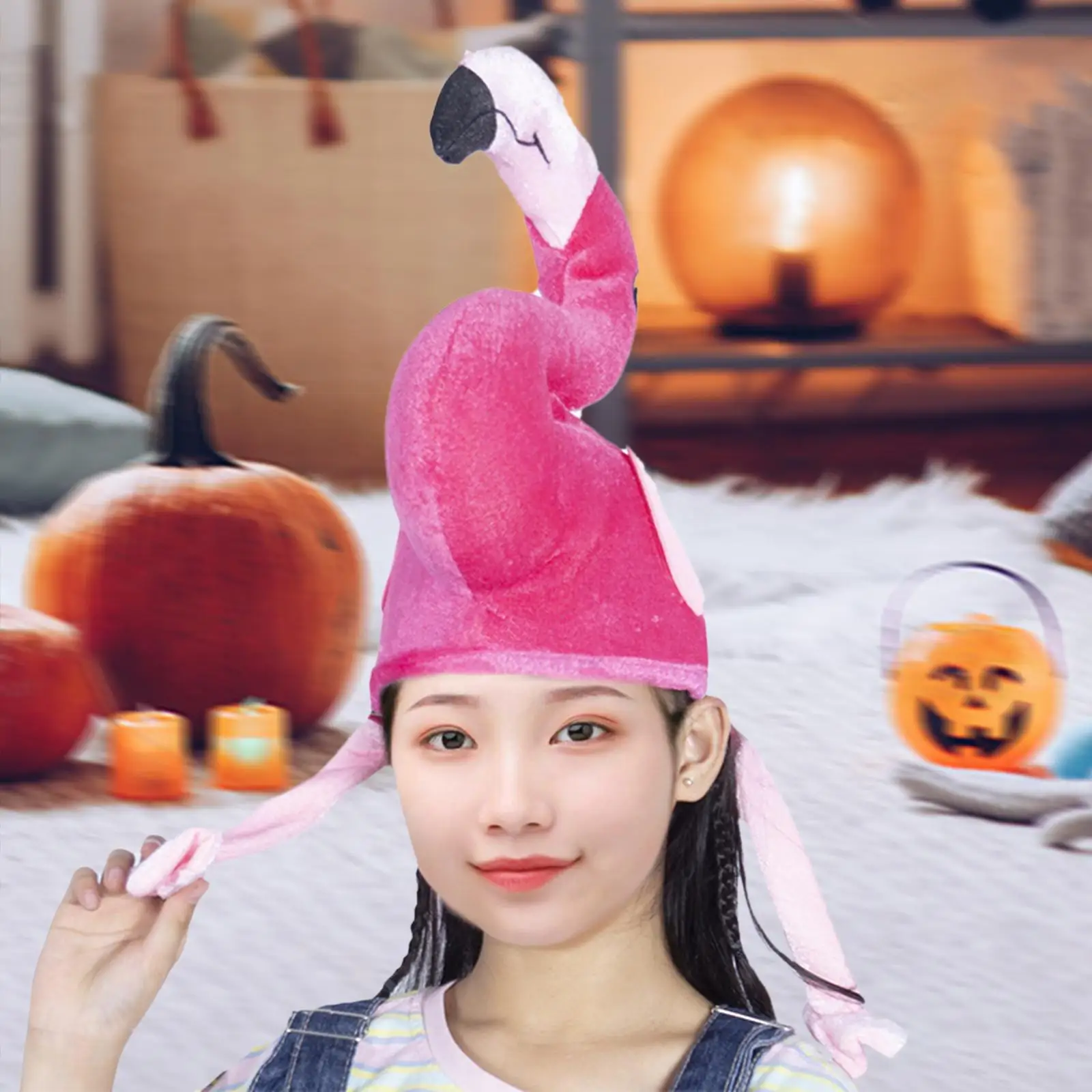 Flamingo Hat Cap Headgear Cute Pink Halloween Stuffed Hat Party Costume Hat for Festival Masquerade Birthday Photo Props