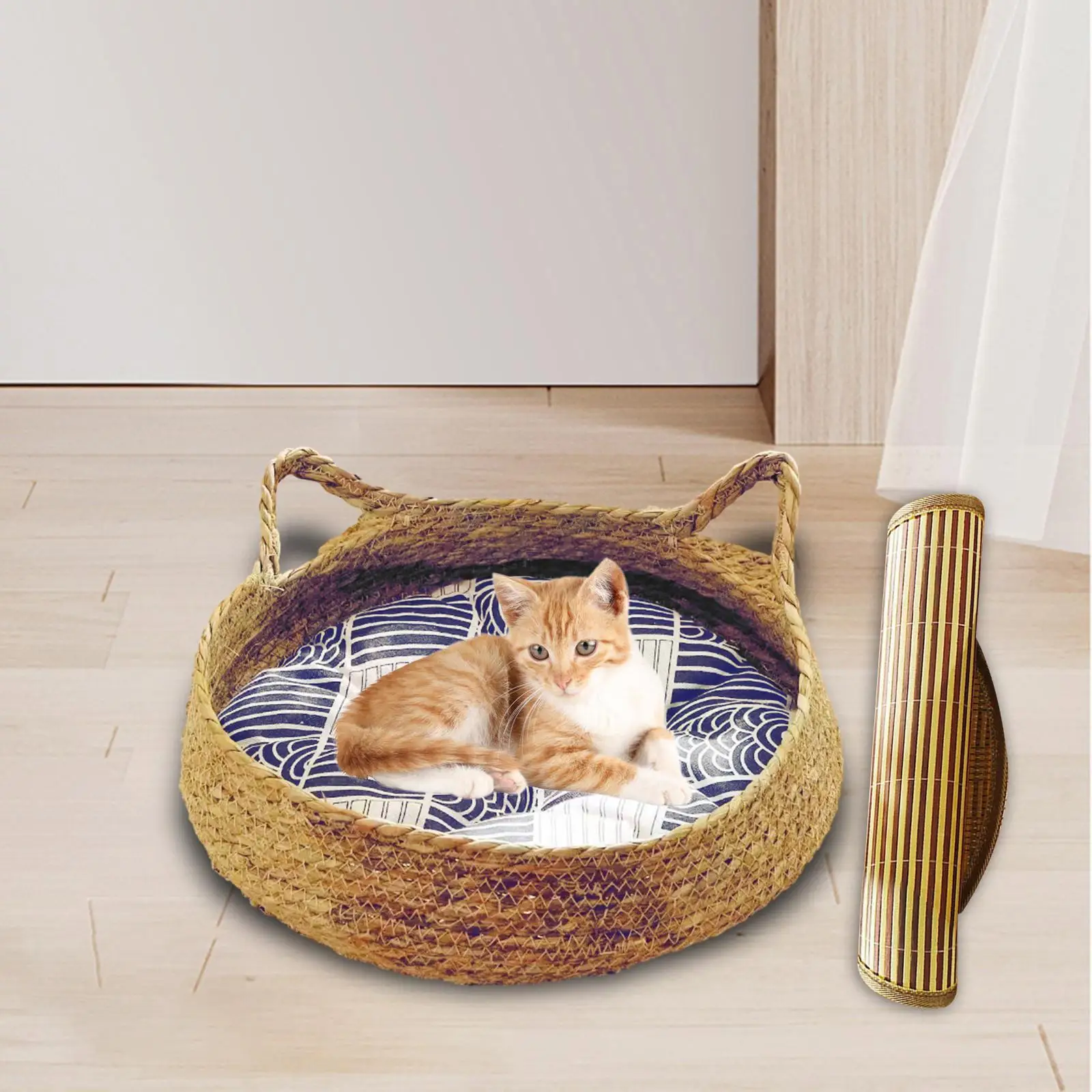 Cat Bed Basket Pet Supplies Washable with Cushion Summer Kennel Pet House for Indoor Cats Rabbit Small Dogs Puppy Accessories