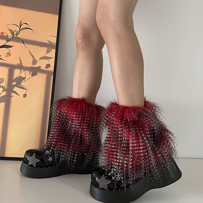 Y2K Goth Furry Faux Fur Women Leg Warmers Boot Covers Harajuku Lolita Girls Punk Fashion Cute Jk Hipster Warm Fluffies Leggings