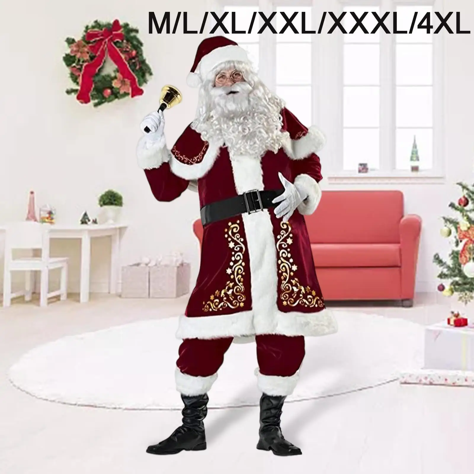 Men Adult Santa Claus Costume Comfortable Cosplay Outfit Reusables Christmas Role for Reunion Clothing Accessory Holidays