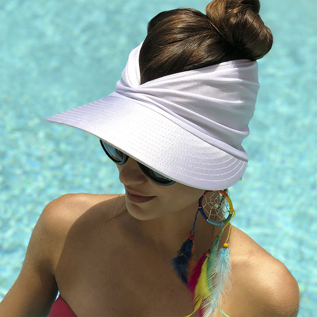 Visière Femme Soleil Réglable - Bord Large 14 Cm, Bandeau élastique, Pliable, Polyester, Protection UV