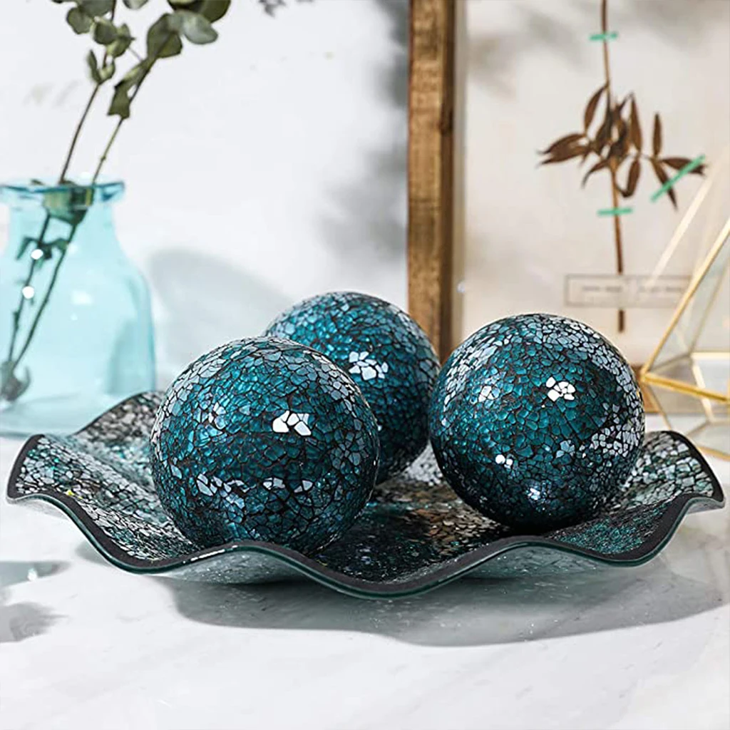 Mosaic Sphere Balls .15inch Housewares  Crackled Glass Decorative Orbs for Festival Living Room Coffee Table decor Decorations
