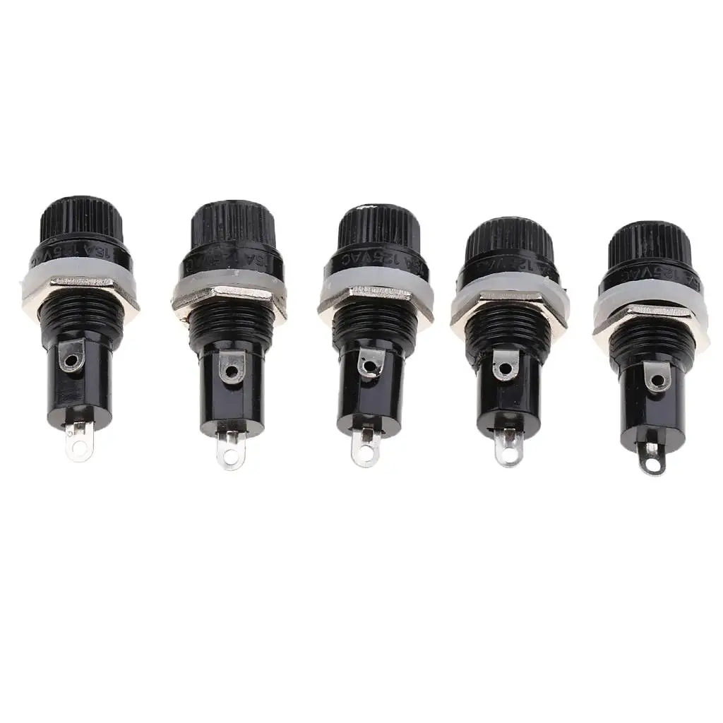 5 Pieces AC 125V/15A 250V/10A Screw Cap Panel Mounted 5x20mm  Holder