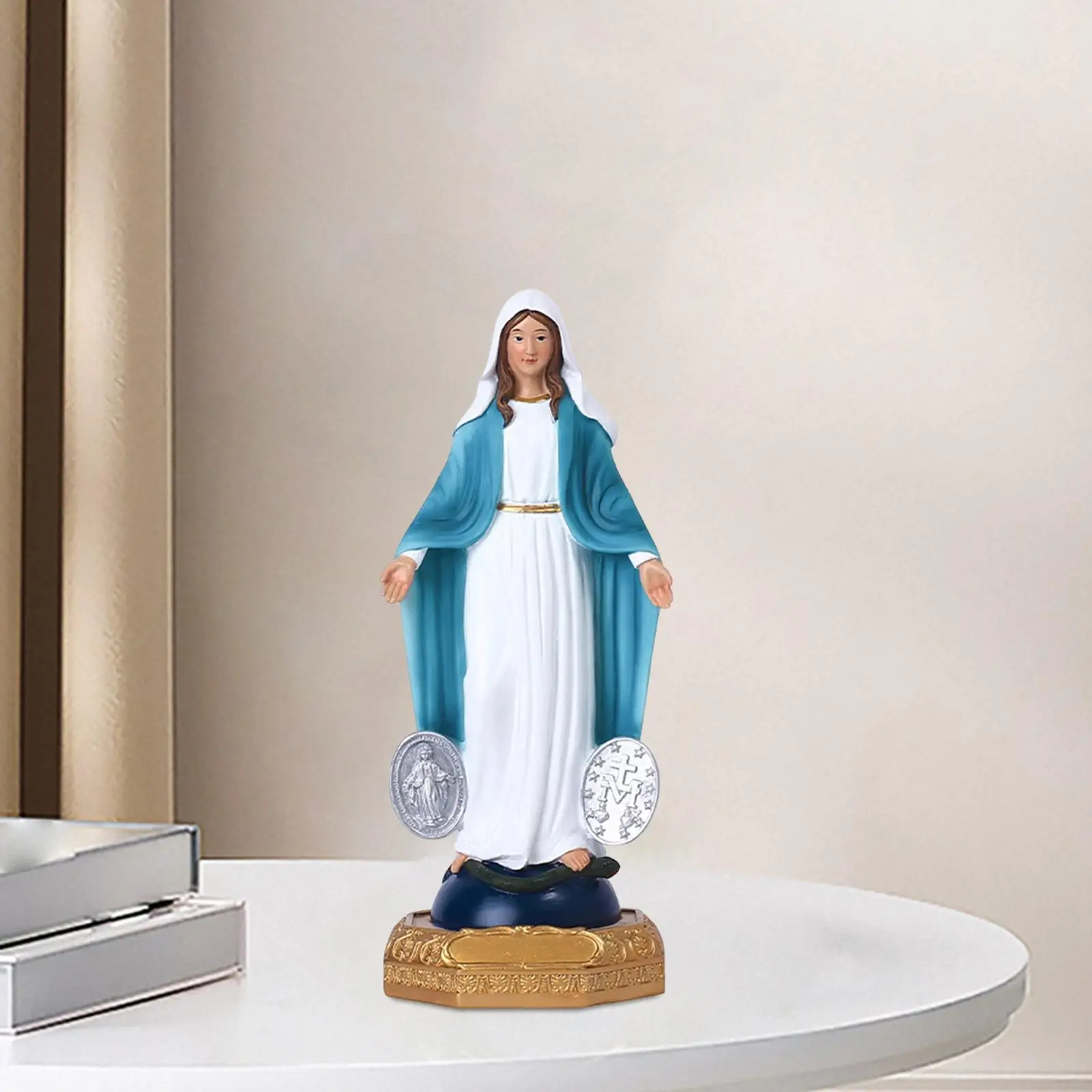 Virgin Mary Statue Statuette Catholic Virgin Mother Mary Statue Standing Statue for Table Bookshelf Home Bedroom Religious