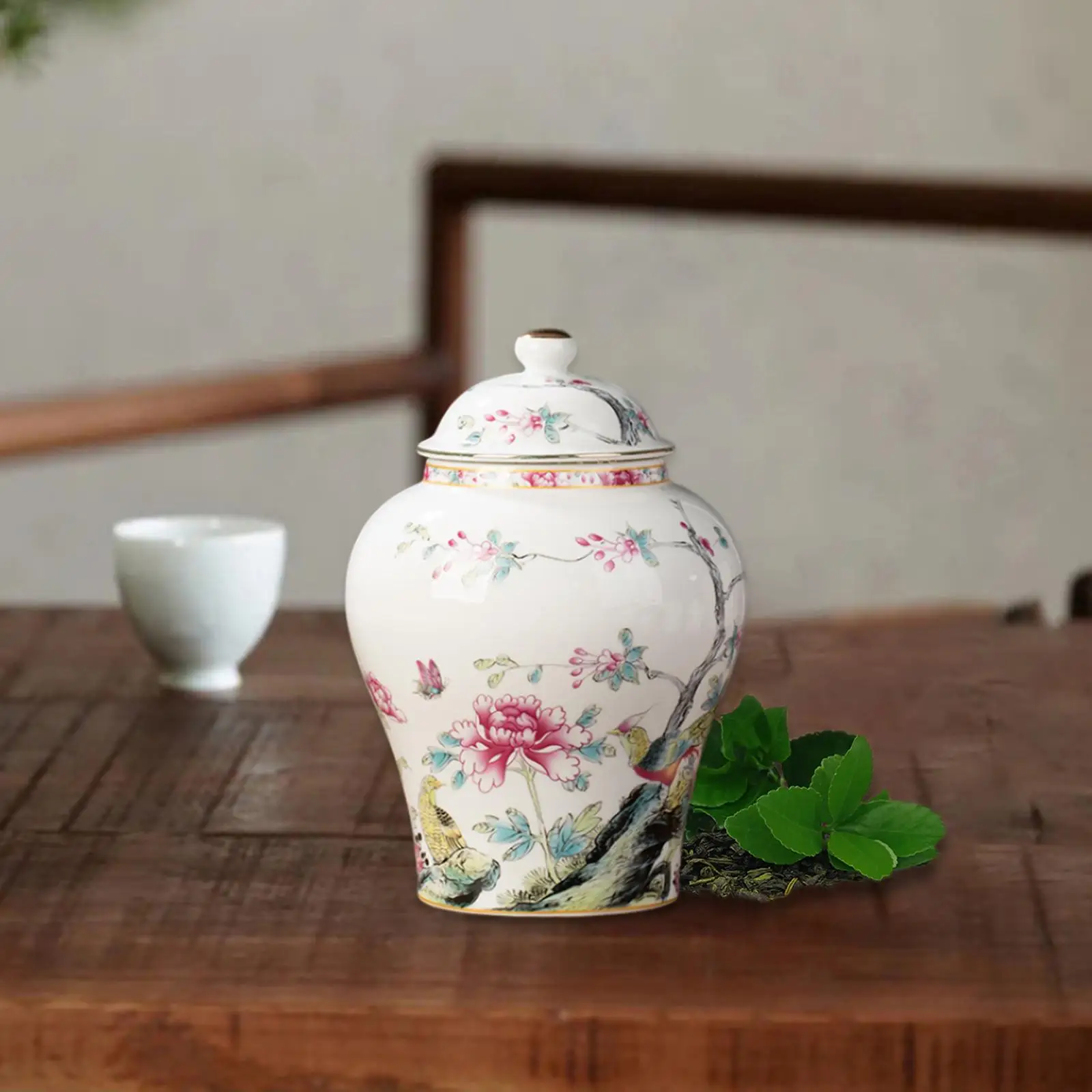 Tea Storage Porcelain Tea Canister Ginger Jar Fine Workmanship Chinese Style for Kitchen Coffee Condiment Tea Container