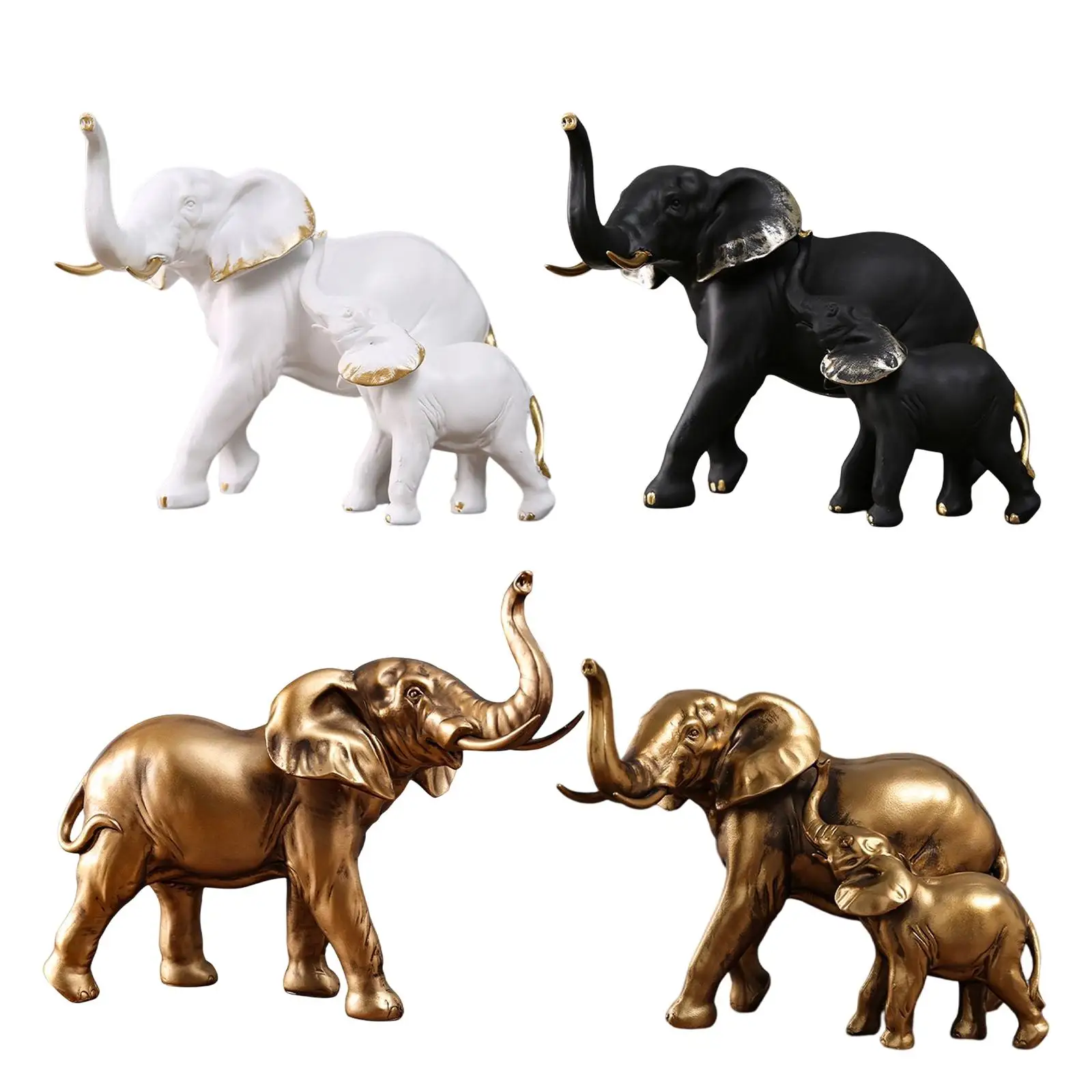 Elephant Statues Sculpture Home Resin Figurines for Entryway Bookshelf Xmas