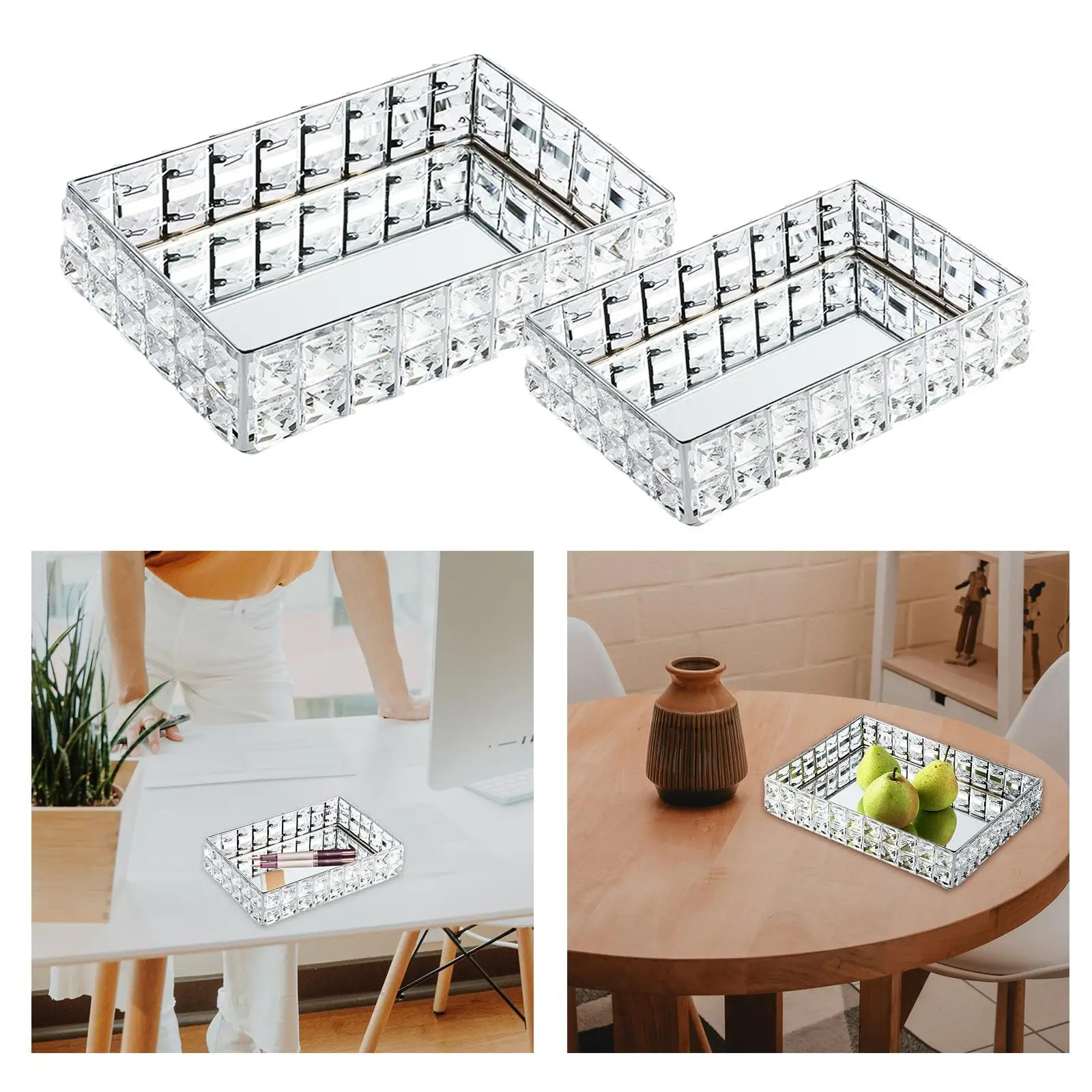 Crystal Mirrored Tray Ornate Wedding Table Centre Candle Plate Chic Gifts