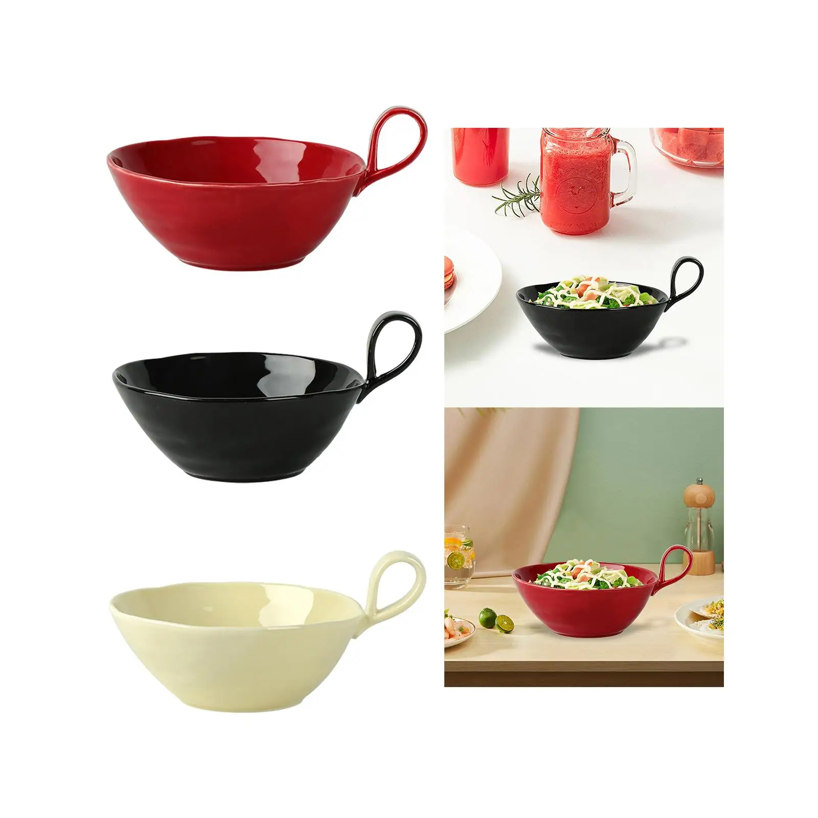Ceramic Salad Bowl Decorative Multipurpose Serving Bowl Ceramic Mixing Bowl for Soup Kitchen Dessert Baking Food Storage