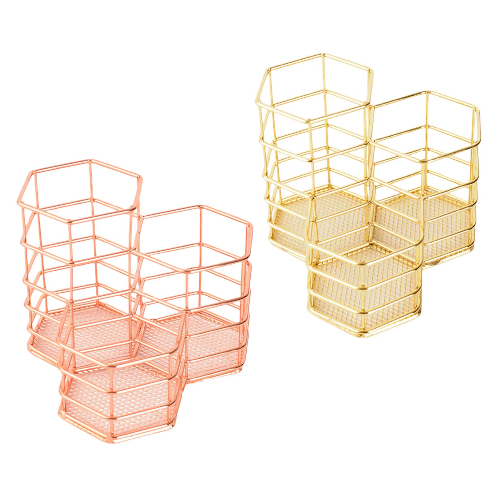 Hollow Out Storage Basket Container Compartments Brush Holder for Stationery Makeup