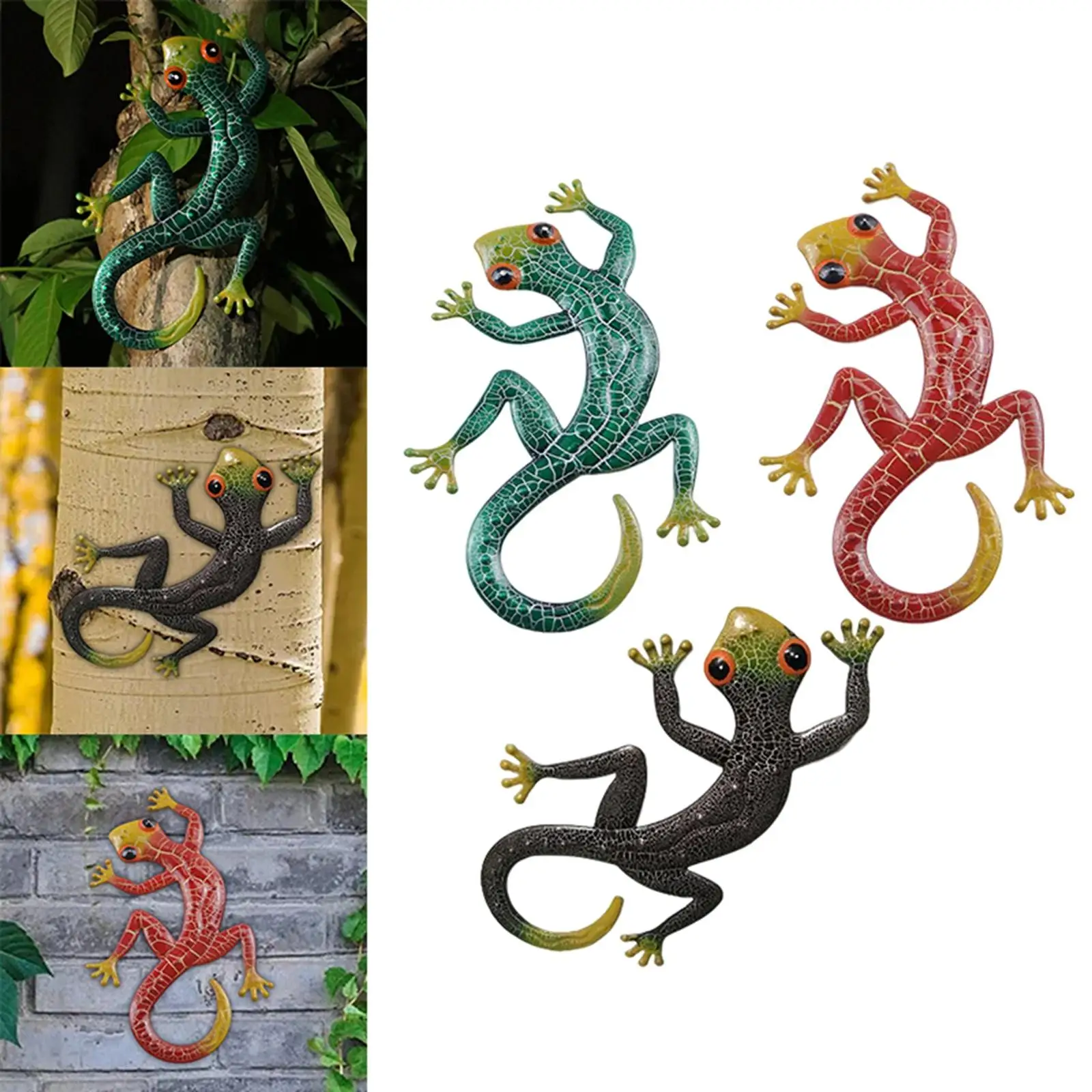 Vivid Gecko Wall Sculpture Lizard Art Iron Crafts for Fence Living Room
