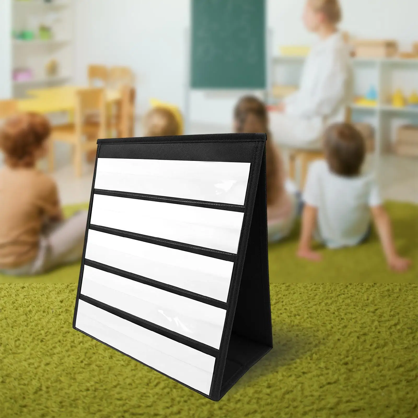 Tabletop Pocket Chart with 20x Whiteboard Cards Reading Self Standing Educational Words black for Children Desktop
