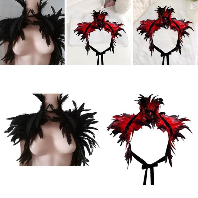 Victorian Feather Shrug Shawl Halloween Party Scarf Gothic Collar for Women Real Natural Stole Poncho Cape Shoulder Wrap