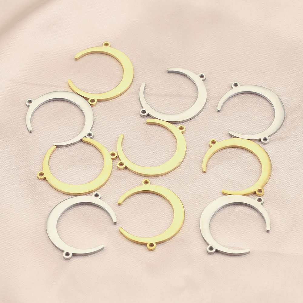 5 Stück Zwei Löcher Vergoldeter Edelstahl Mond Armband Verbinder Mond Halskette Charms Anhänger für DIY Ohrring Schmuckherstellung – Detail 7