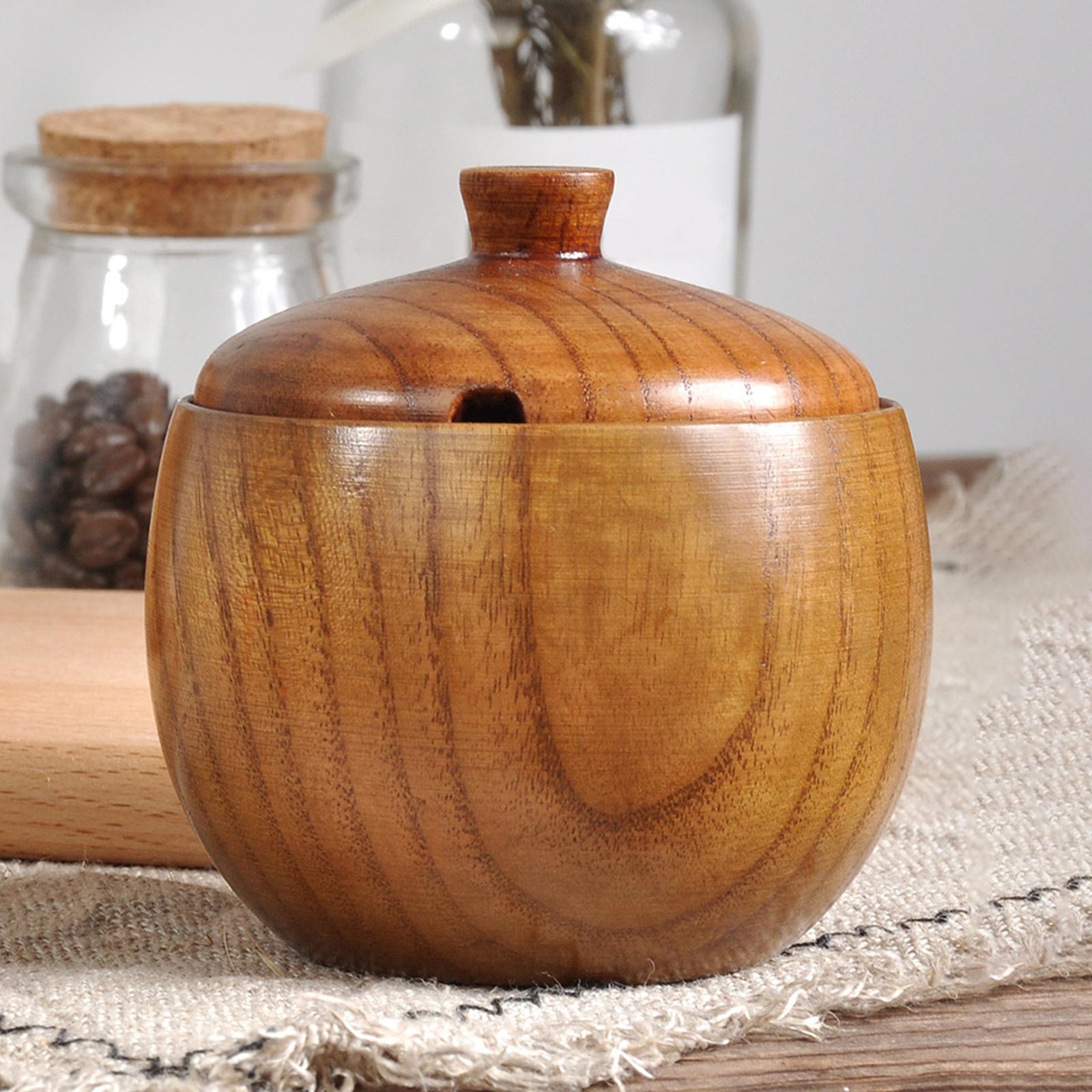 Creative Salt Shaker with Lid Househeld Wooden Condiment Storage Jar Seasoning Pot Spice Jar for Home Kitchen Countertop