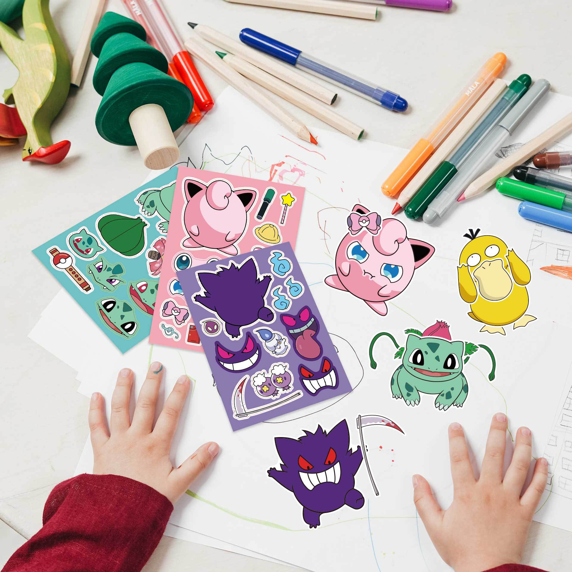 16 Blatt Pokemon Kinder Puzzle Anime Aufkleber Make-a-Face Montieren Lustige Cartoon Aufkleber Montieren Puzzle Kinder Junge Spielzeug geschenk – Detail 5