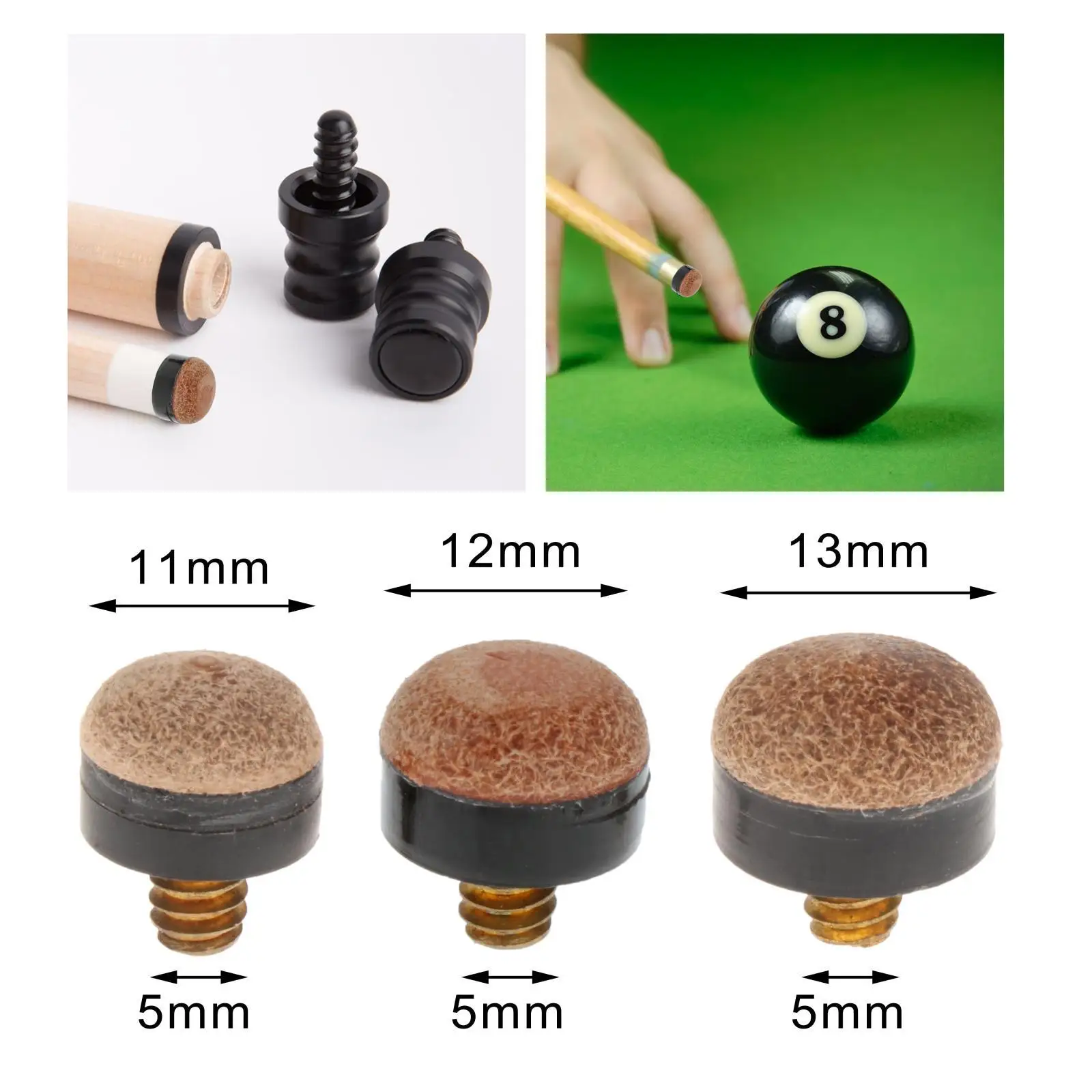 10 Pieces Billiards Cue Tip Screw on Snooker Cue Tip Indoor Game Hard Tips Portable Billiard Pool Cue Tips for Billiards Players