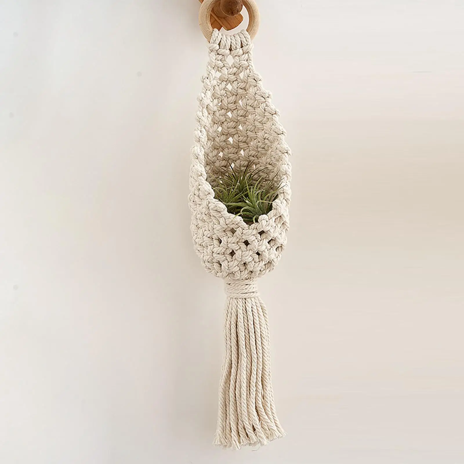 Handwoven Hanging Basket Pouch Bag with Fringe for Living Room Wall Decor