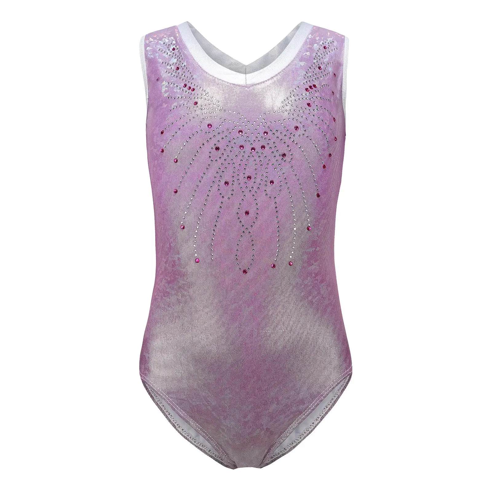 Girls Gymnastics Leotard Athletic Costume Elastic Dancewear Sparkly Jumpsuit